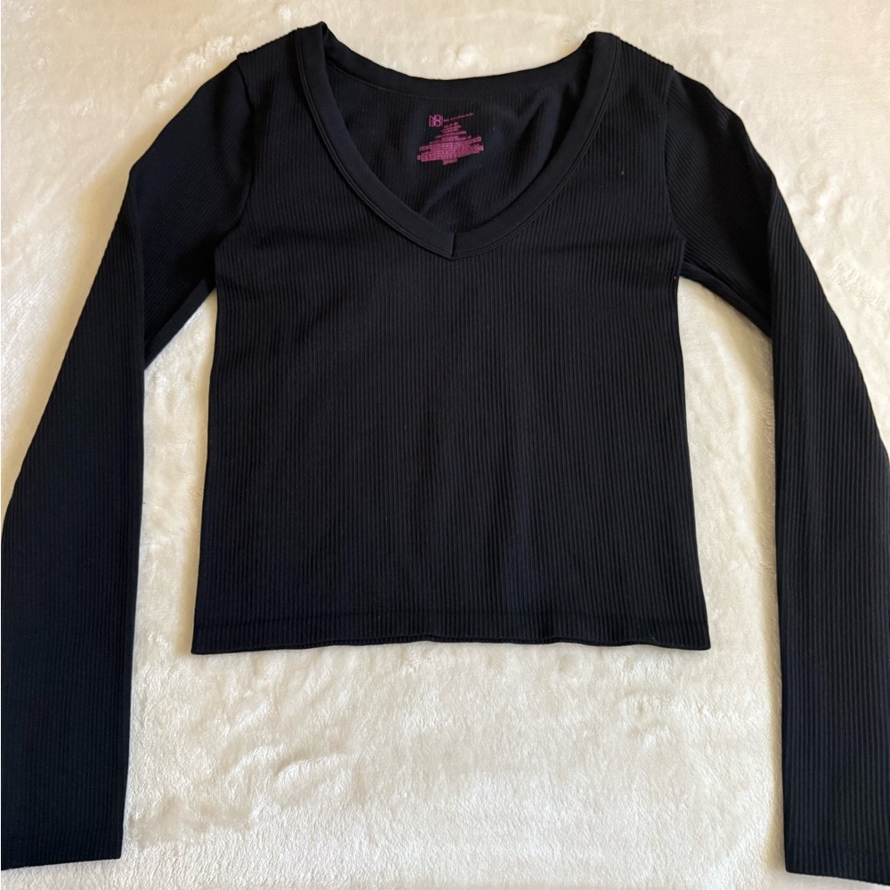 Black Ribbed Long Sleeve Top
